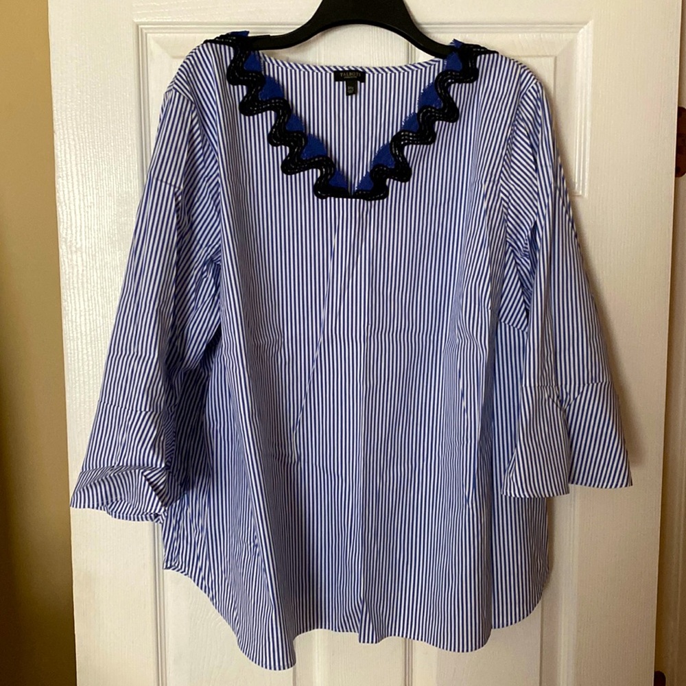Talbots Plus Size 3X Petite Blouse Blue/White/Black